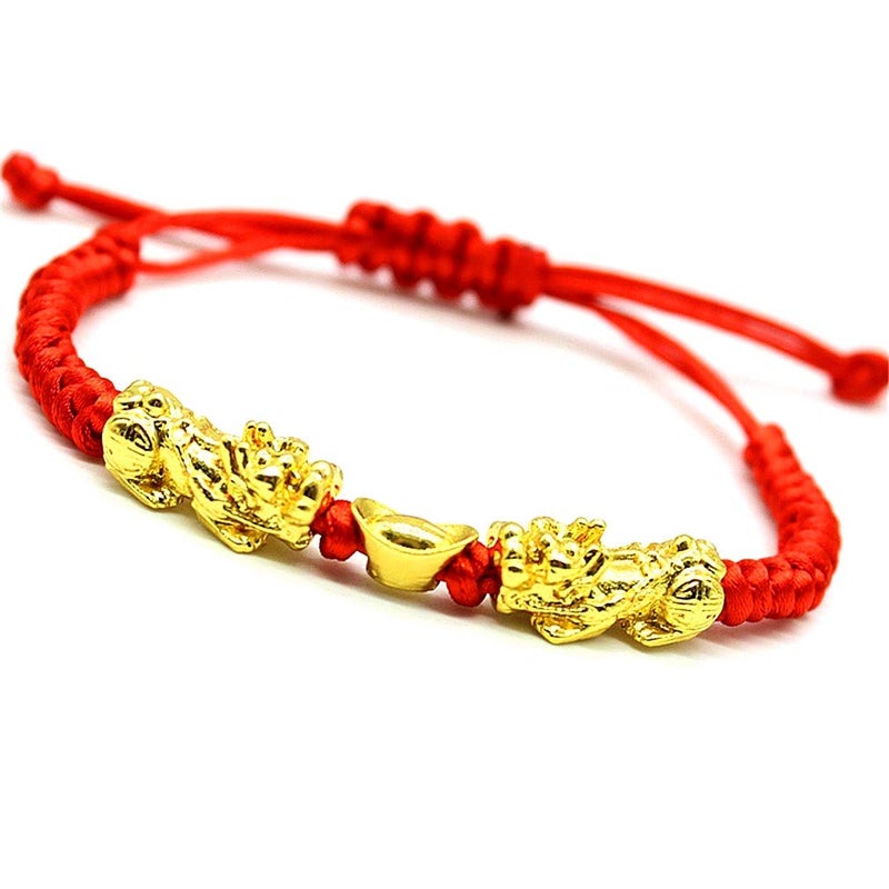 MANRUO Feng Shui The Best Red String Bracelet with Double Pi Xiu/Pi Yao and Golden Wealth Ingots Bracelet Jewelry Attract Wealth and Good Luck - Image 1